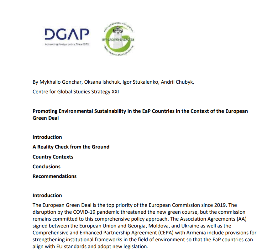 Input Paper "Promoting Environmental Sustainability in the EaP Countries in the Context of the European Green Deal"